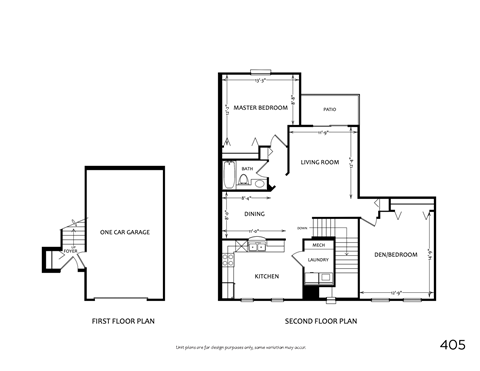 Floor plan for 2 beds, 1 bath, 1087 sqft